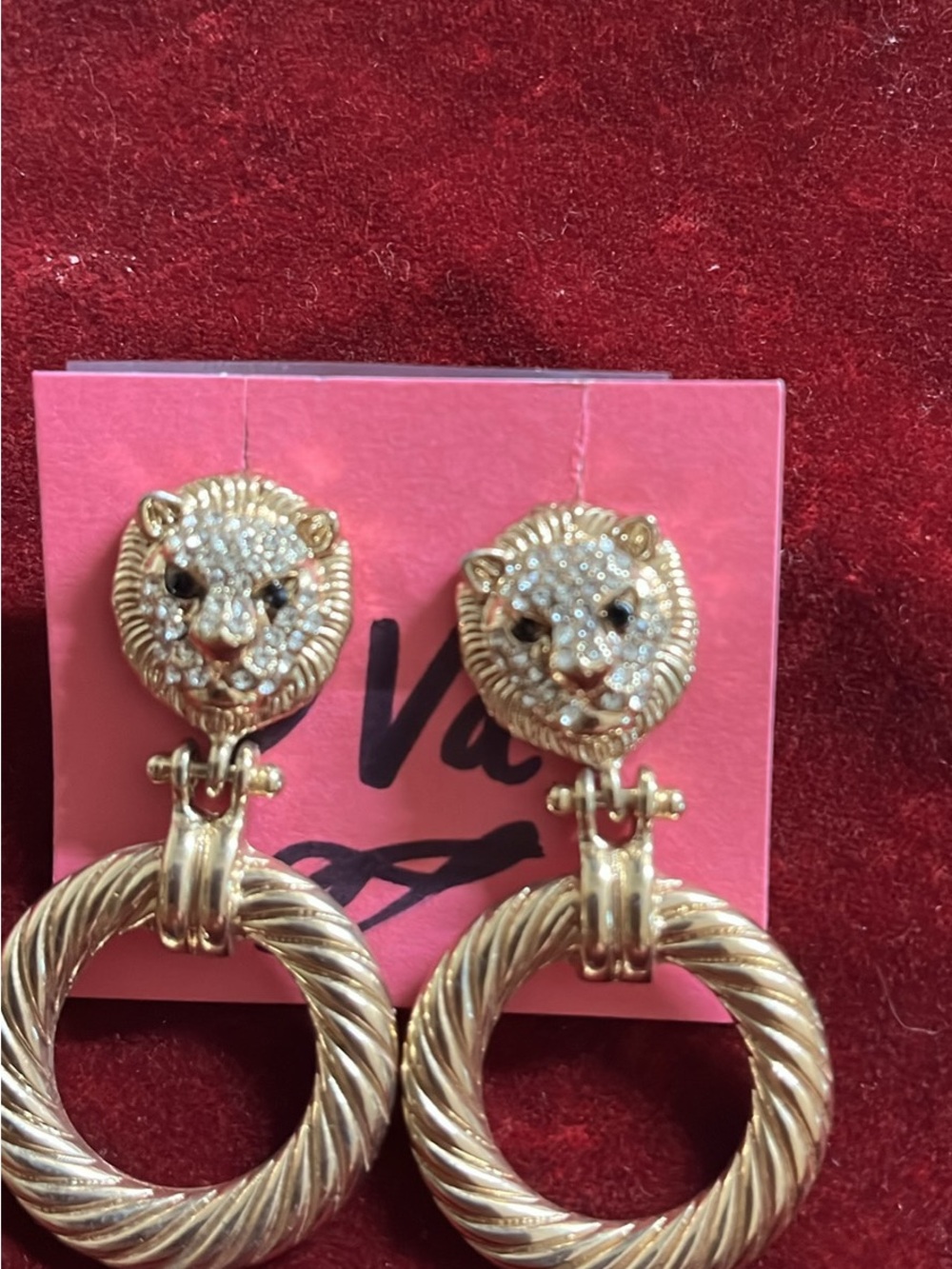 Gold Lion Head Drop Hoop Earrings - Women Jewelry